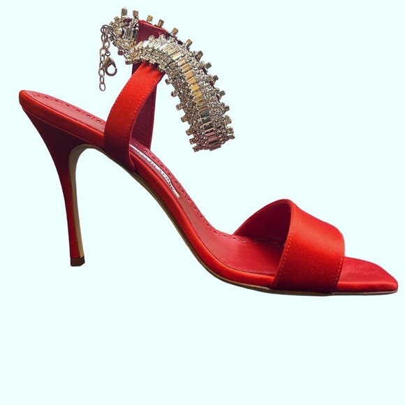 NEW Manolo Blahnik Size 38.5 EU Parinasan Embellished Ankle-Strap Sandals, Red - Picture 8 of 11